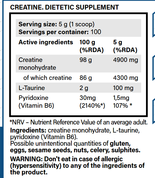 tabla creatina 1 kilo yava labs
