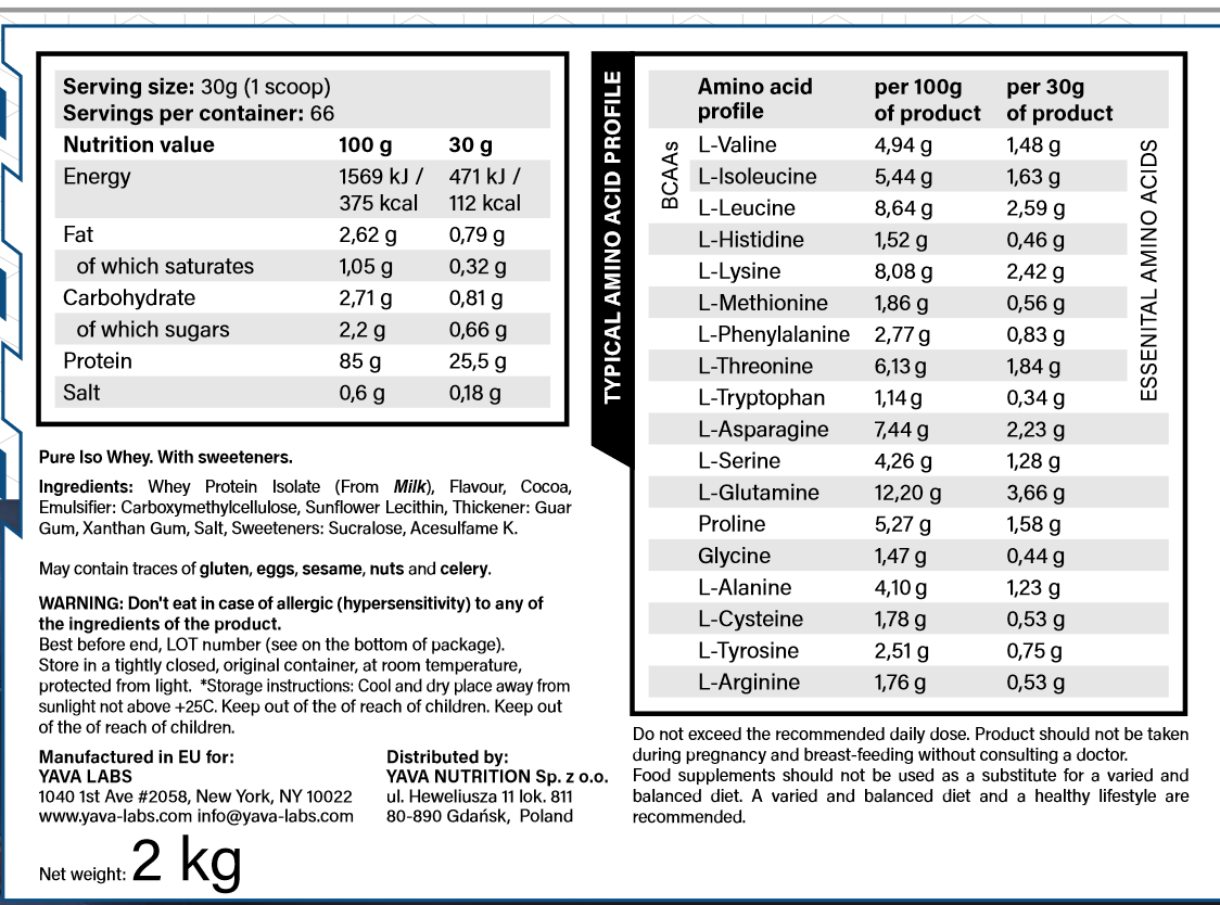 pure iso whey tabla