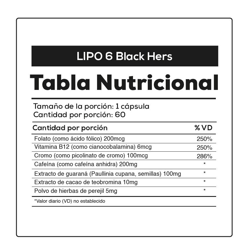 Lipo 6 black hers tabla nutricional